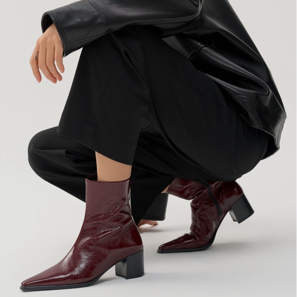 Vagabond Dark Red Patent Ankle Booties